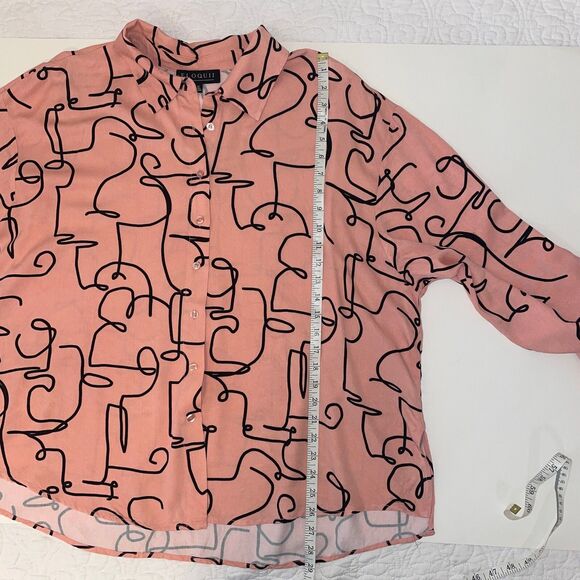 Eloquii Pink Button Down Top Long Sleeve Shirt Abstract Squiggle Print Plus 22 - Picture 9 of 15
